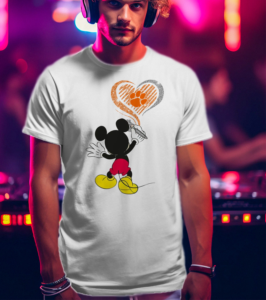 Mickey Mouse Heart Clemson Paw Print T-Shirt