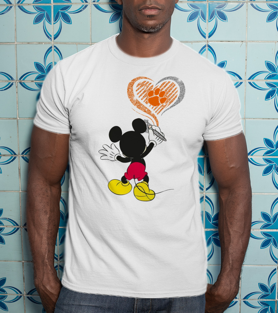 Mickey Mouse Heart Clemson Paw Print T-Shirt