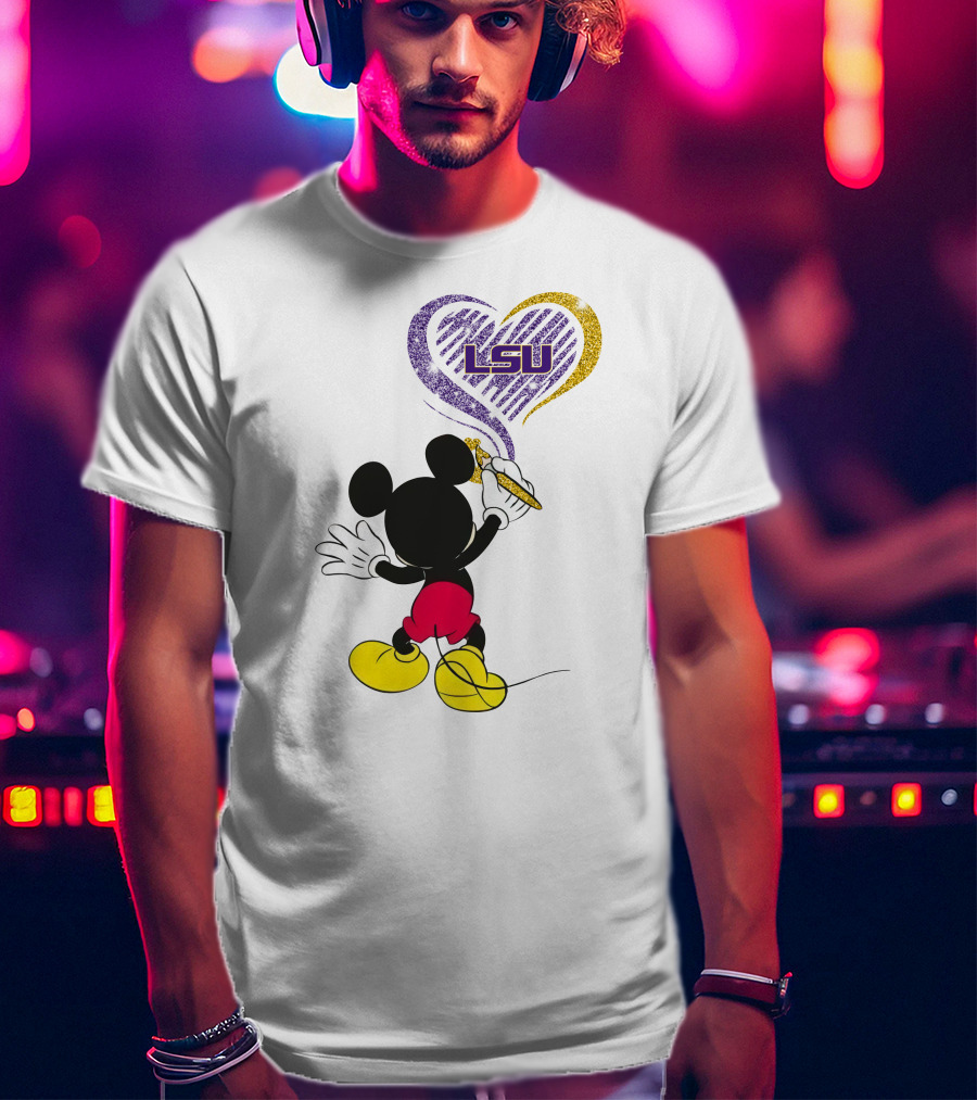 Mickey Lsu Heart Painting Ncaa T-Shirt