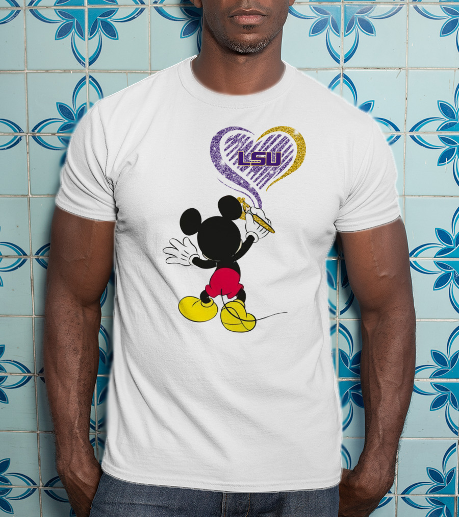 Mickey Lsu Heart Painting Ncaa T-Shirt