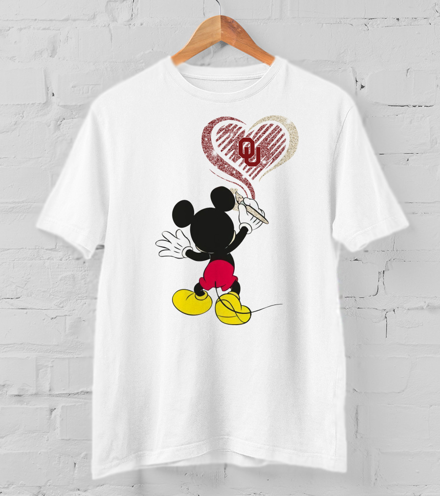 Mickey Painting Ou Heart Oklahoma Sooners T-Shirt