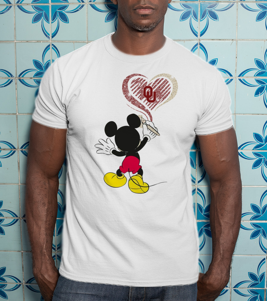 Mickey Painting Ou Heart Oklahoma Sooners T-Shirt