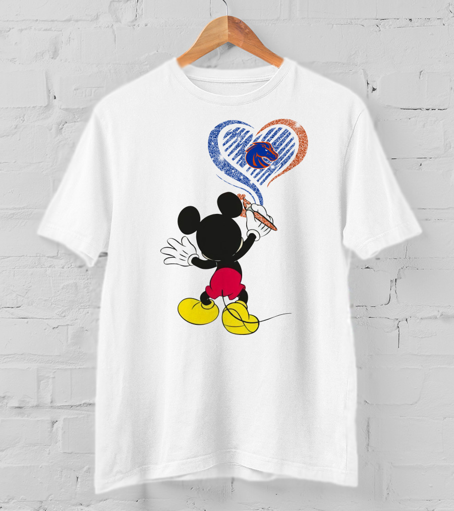 Mickey Paints Heart With Boise State Broncos T-Shirt