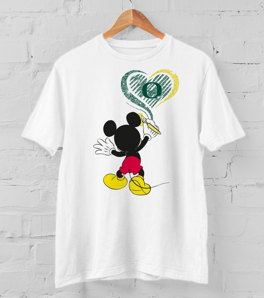 Mickey Mouse Draws Oregon Ducks Heart With Number T-Shirt
