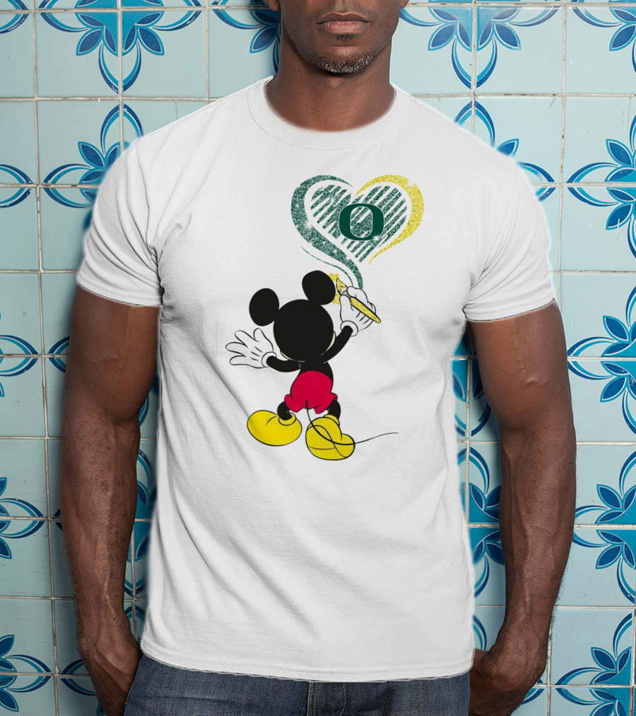 Mickey Mouse Draws Oregon Ducks Heart With Number T-Shirt