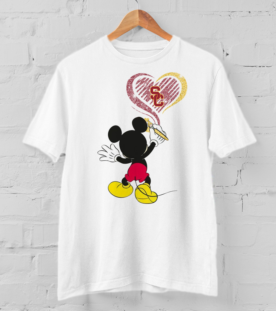 Mickey Mouse Drawing Heart With Usc Trojans T-Shirt