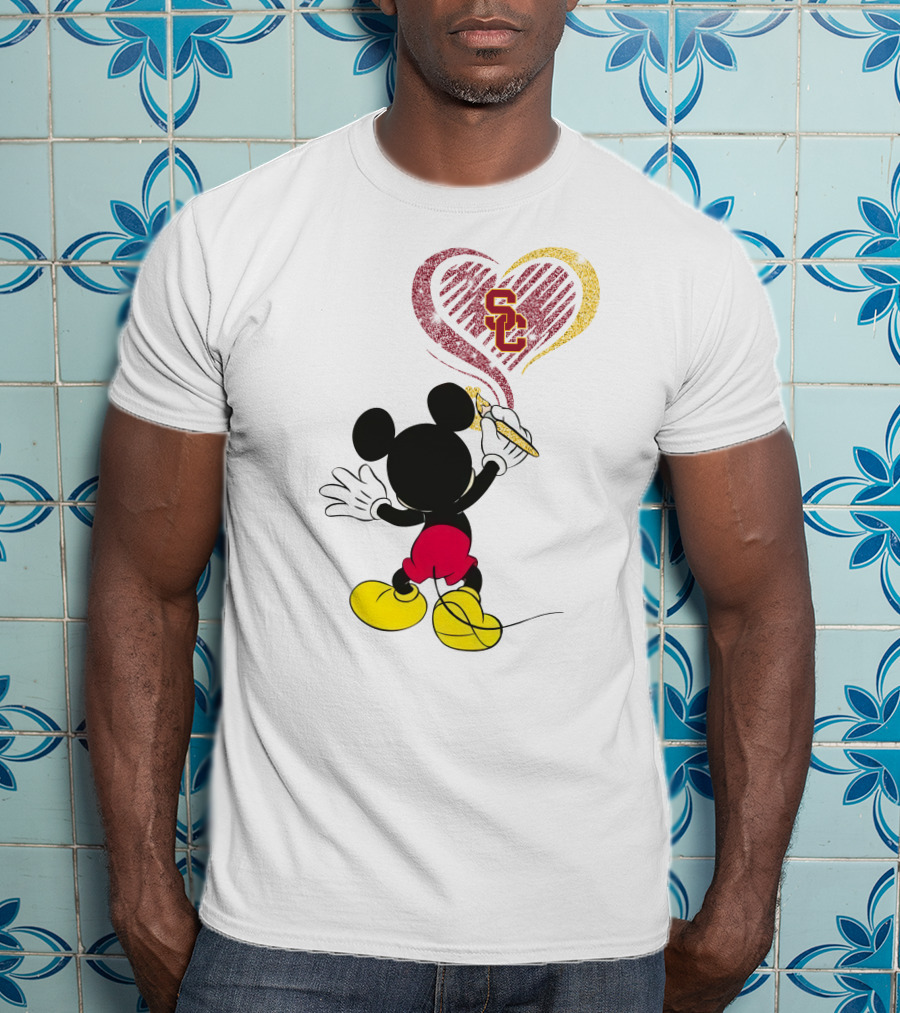 Mickey Mouse Drawing Heart With Usc Trojans T-Shirt