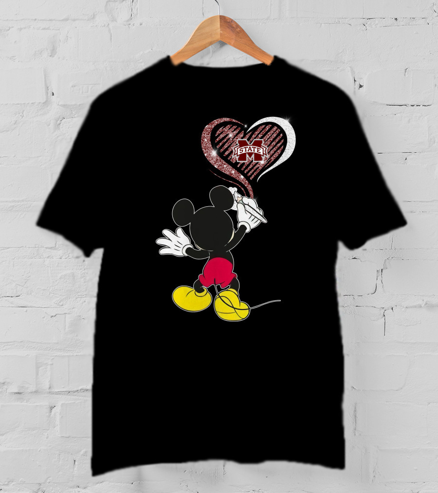 Mickey Mouse Drawing Heart Mississippi State Bulldogs T-Shirt