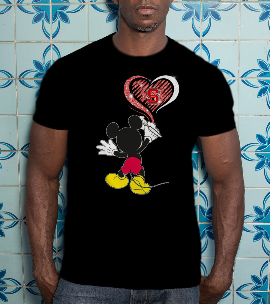 Mickey Drawing Heart Nc State Wolfpack T-Shirt