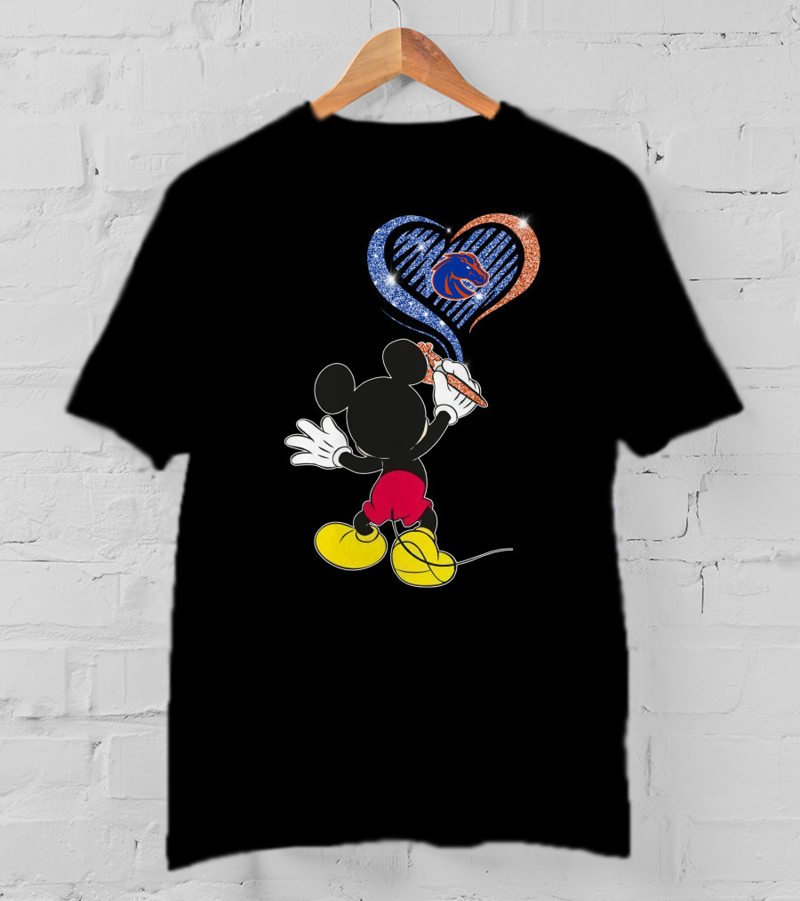 Mickey Painting Blue And Orange Heart Boise State Broncos T-Shirt