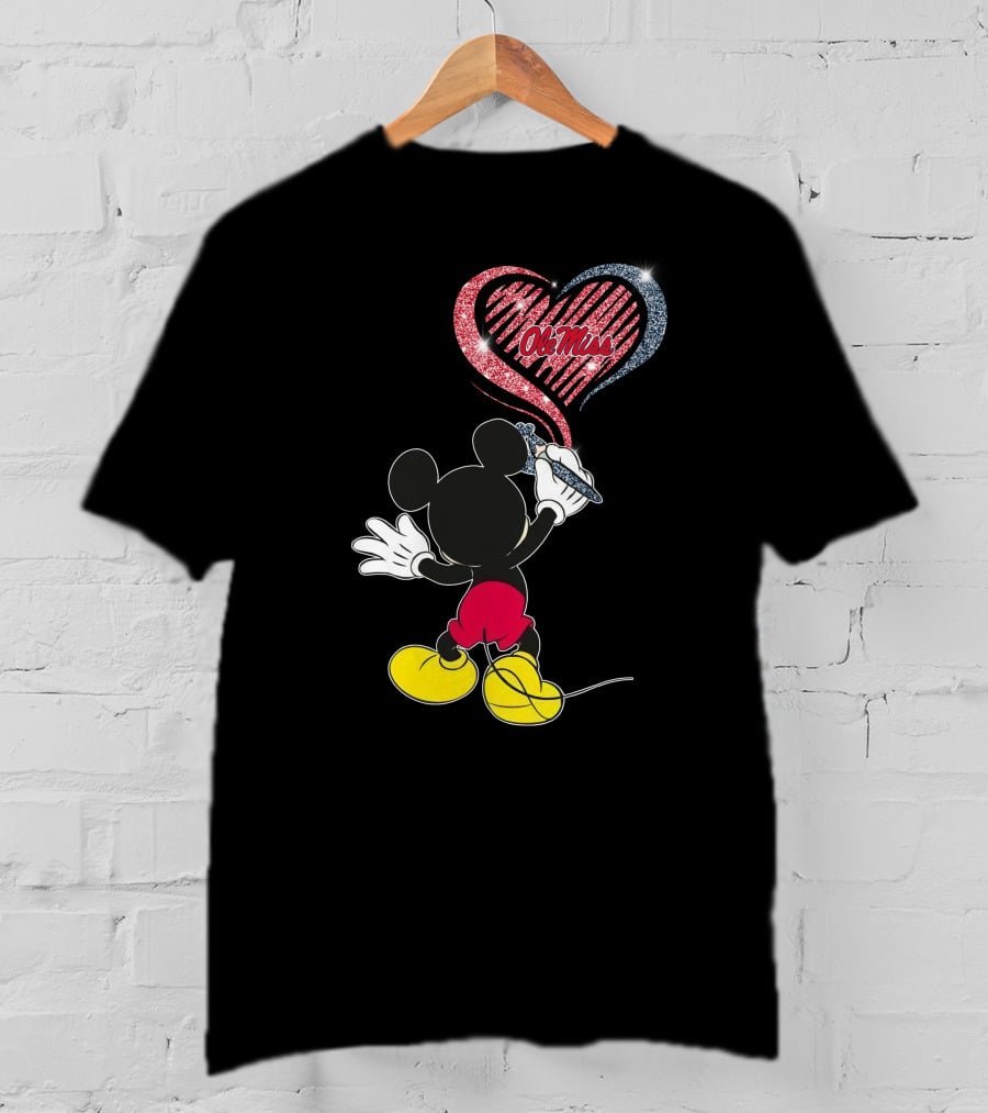 Ole Miss Rebels Heart Design Featuring Iconic Mouse Character T-Shirt