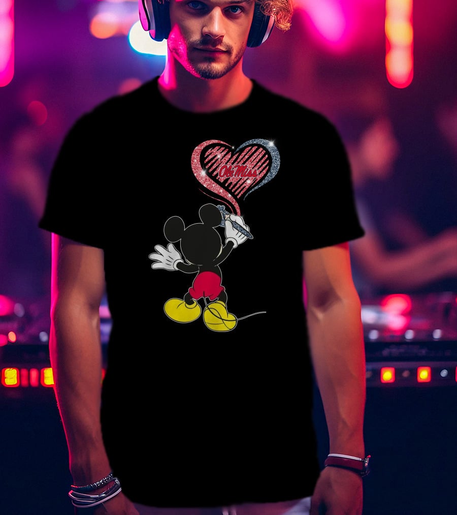 Ole Miss Rebels Heart Design Featuring Iconic Mouse Character T-Shirt