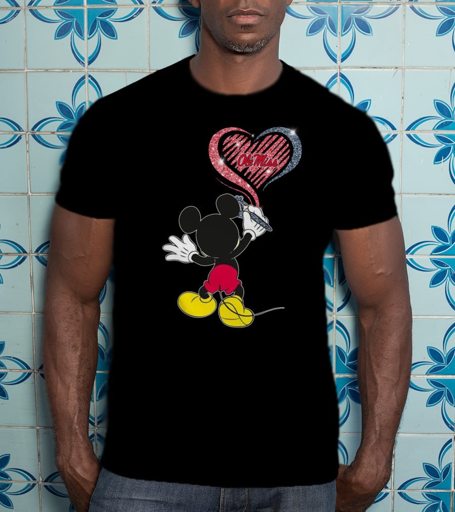 Ole Miss Rebels Heart Design Featuring Iconic Mouse Character T-Shirt