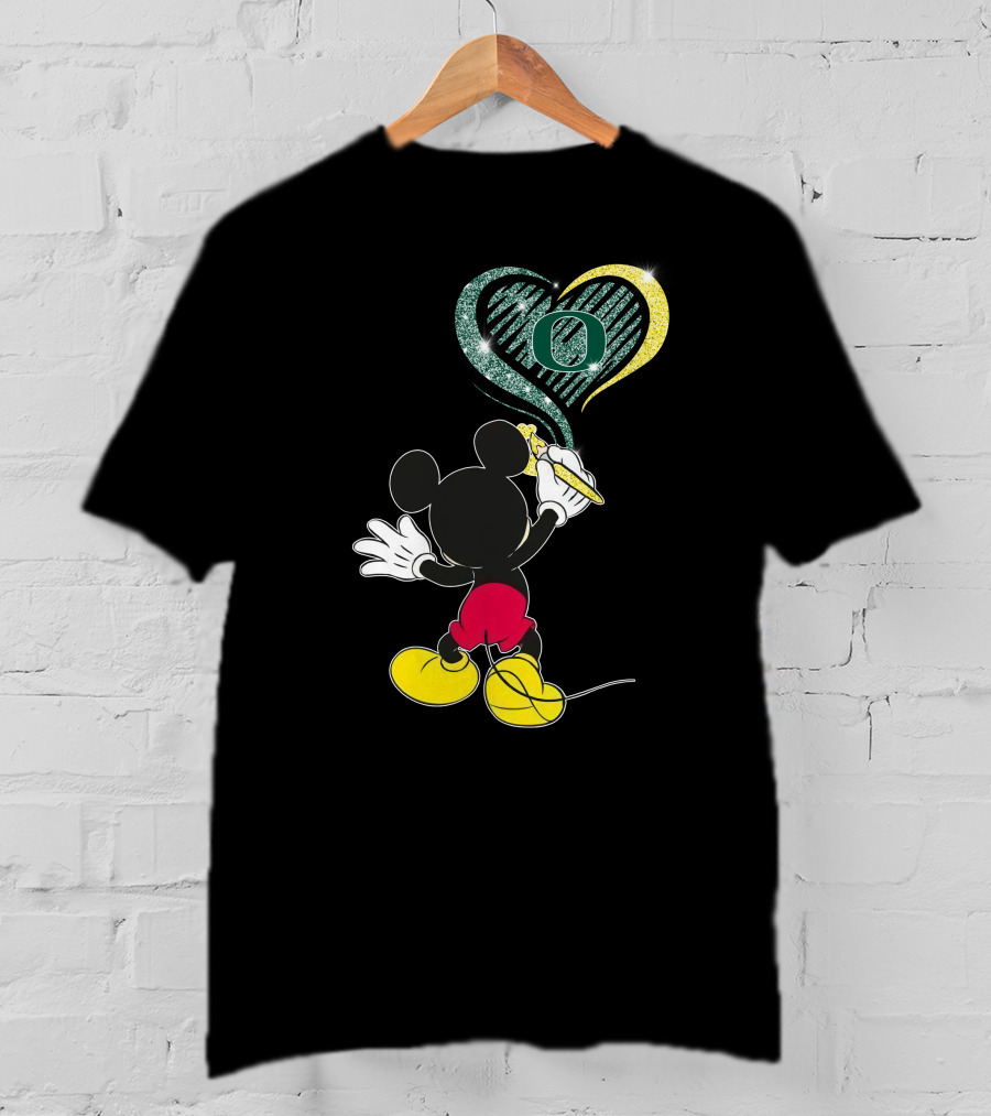 Mickey Mouse Drawing Oregon Ducks Heart T-Shirt