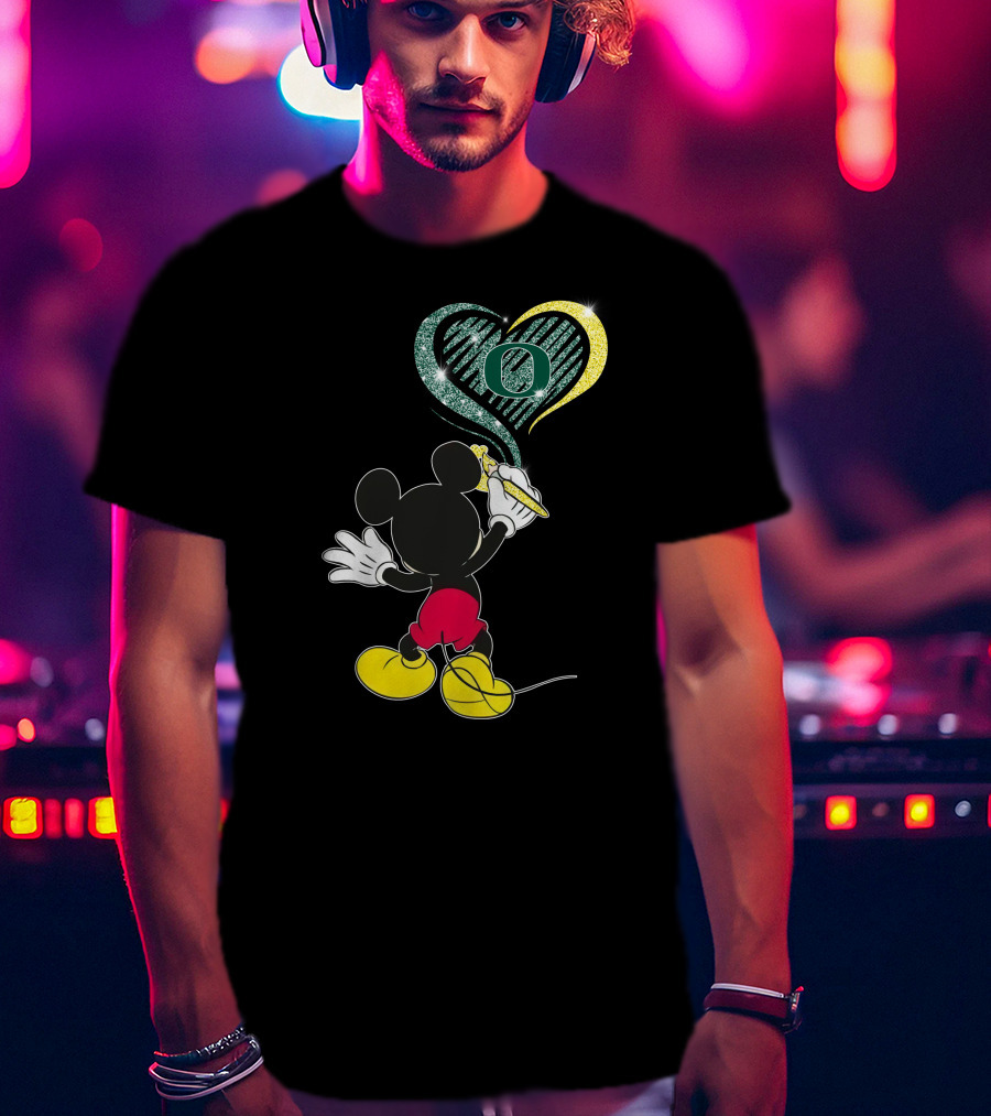 Mickey Mouse Drawing Oregon Ducks Heart T-Shirt