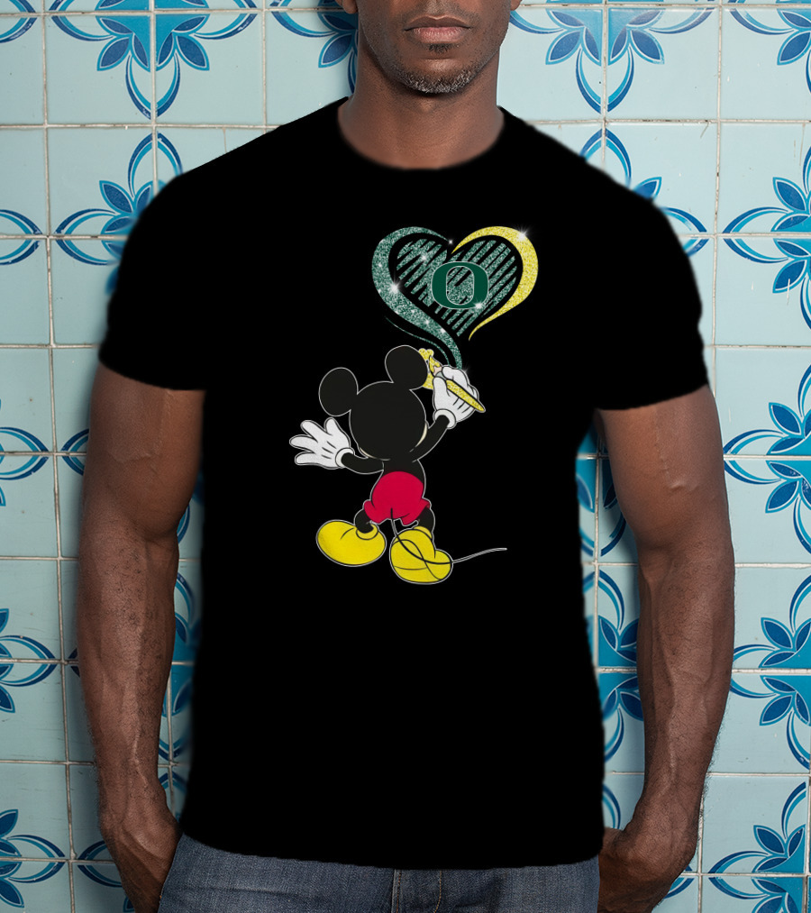 Mickey Mouse Drawing Oregon Ducks Heart T-Shirt
