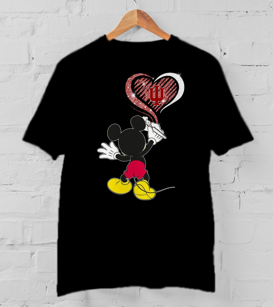 Mickey Mouse Drawing Heart With Indiana Hoosiers T-Shirt