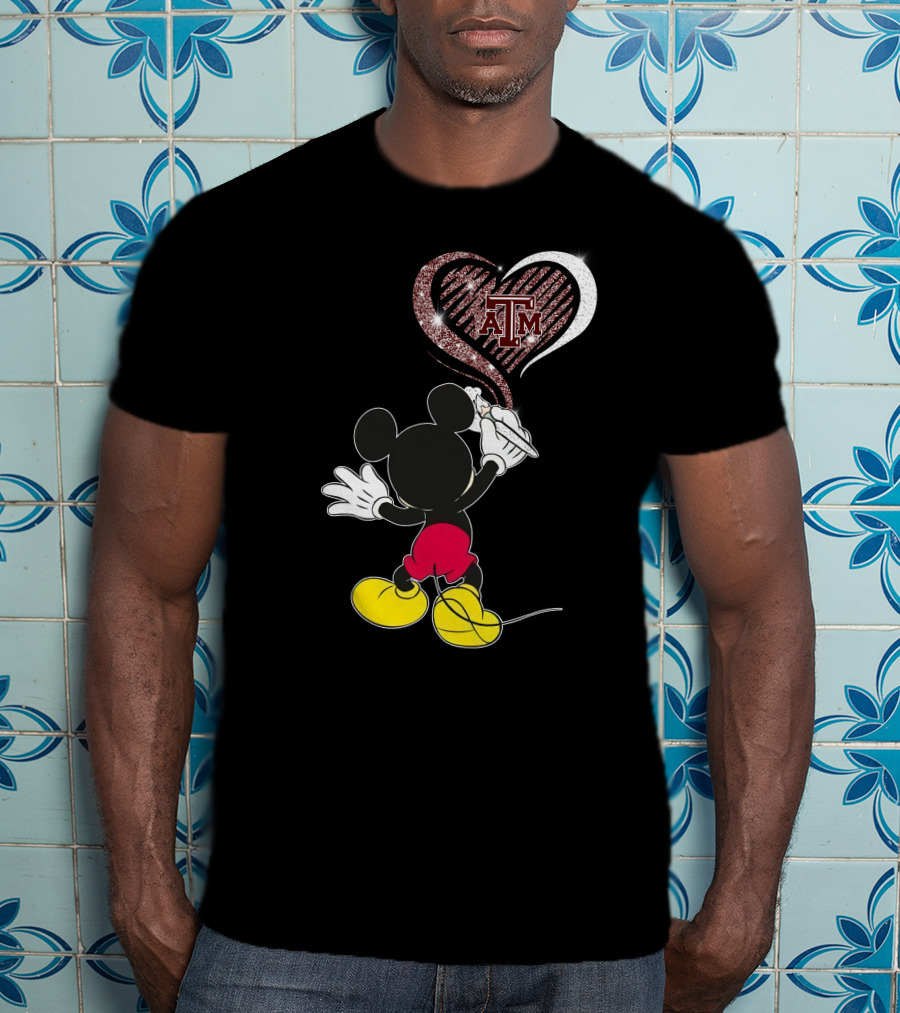 Mickey Drawing Heart With ATM Logo Texas A&M Aggies T-Shirt