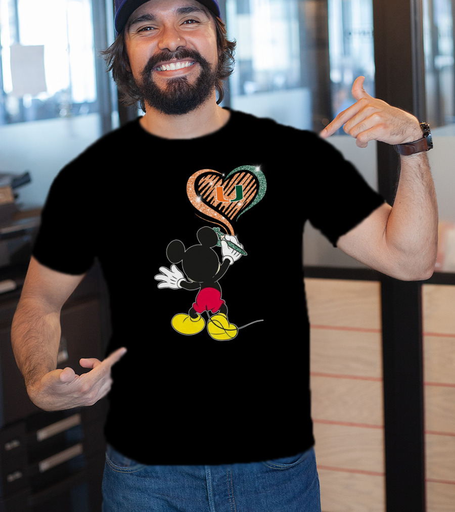 36 Miami Hurricanes Heart U Vintage Mouse T-Shirt