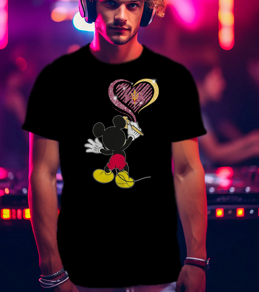 Mickey Mouse Drawing Heart With Arizona State Sun Devils T-Shirt