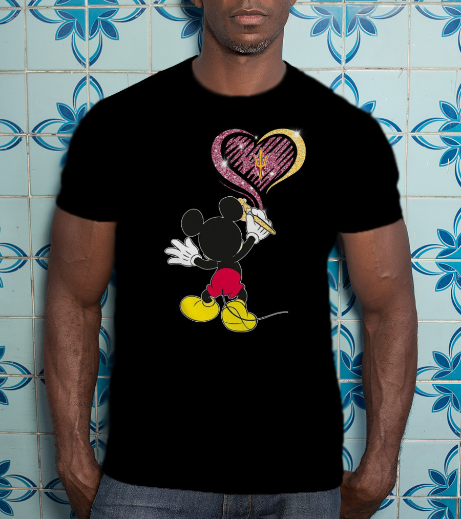 Mickey Mouse Drawing Heart With Arizona State Sun Devils T-Shirt