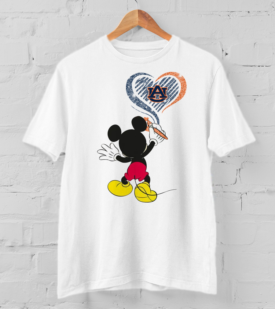 Mickey Mouse Auburn Tigers Heart Drawing T-Shirt