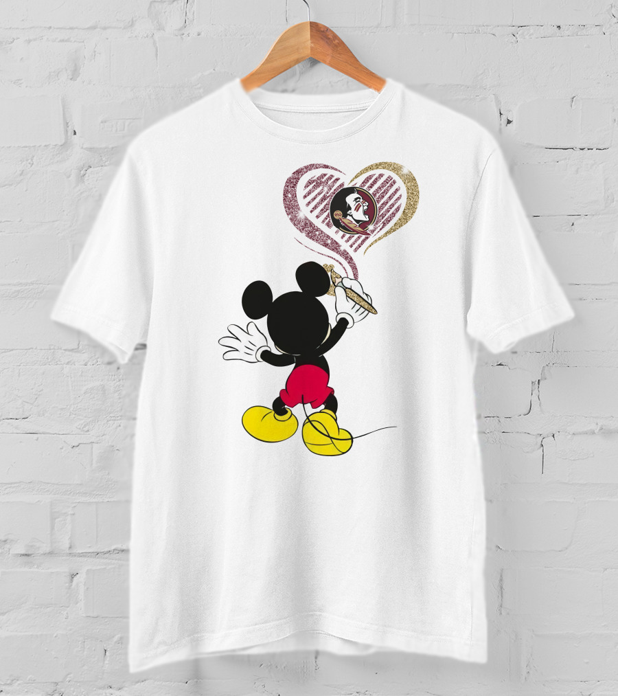 Mickey Florida State Seminoles Heart Logo Art T-Shirt