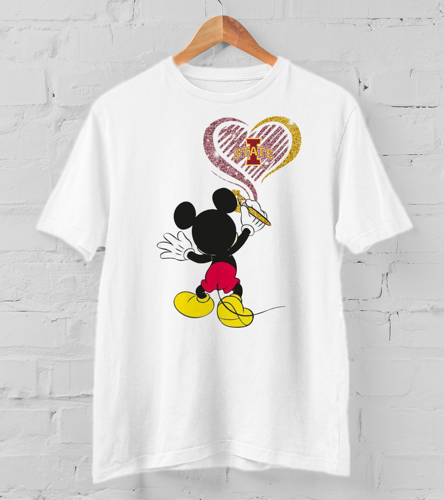 Mickey Mouse Iowa State Heart Drawing T-Shirt
