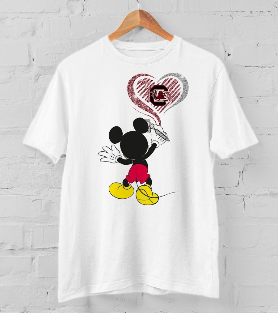 Mickey Mouse South Carolina Gamecocks Heart Drawing T-Shirt