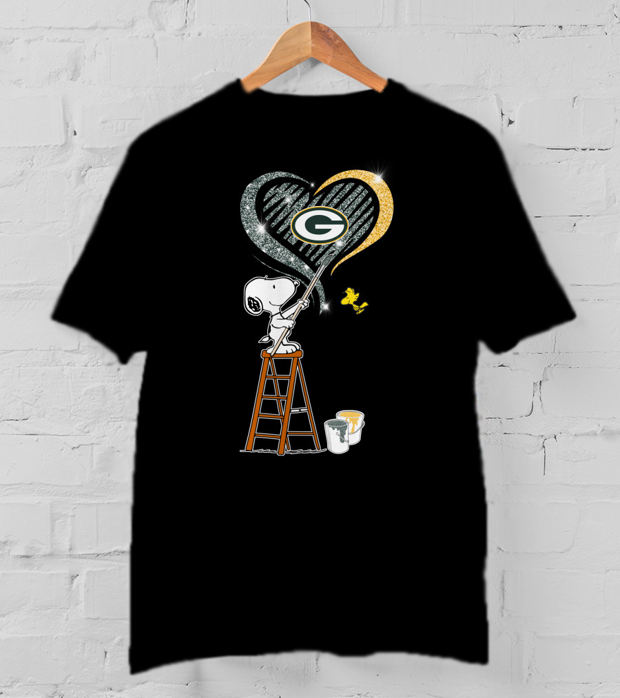Snoopy Woodstock Painting Green Bay Packers Heart T-Shirt