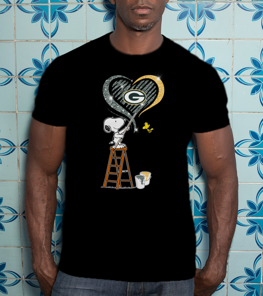 Snoopy Woodstock Painting Green Bay Packers Heart T-Shirt