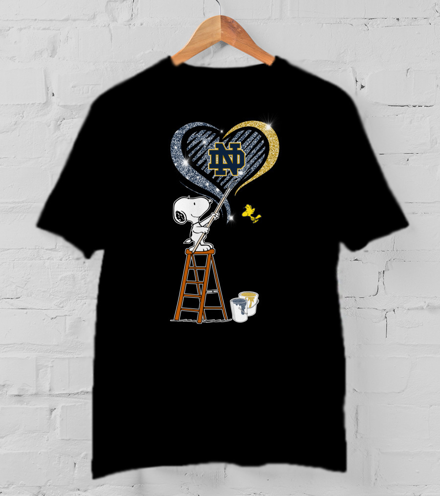 Snoopy Painting Notre Dame Heart With Woodstock T-Shirt