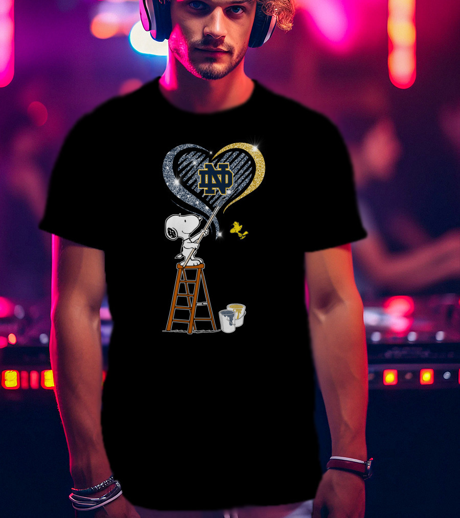 Snoopy Painting Notre Dame Heart With Woodstock T-Shirt