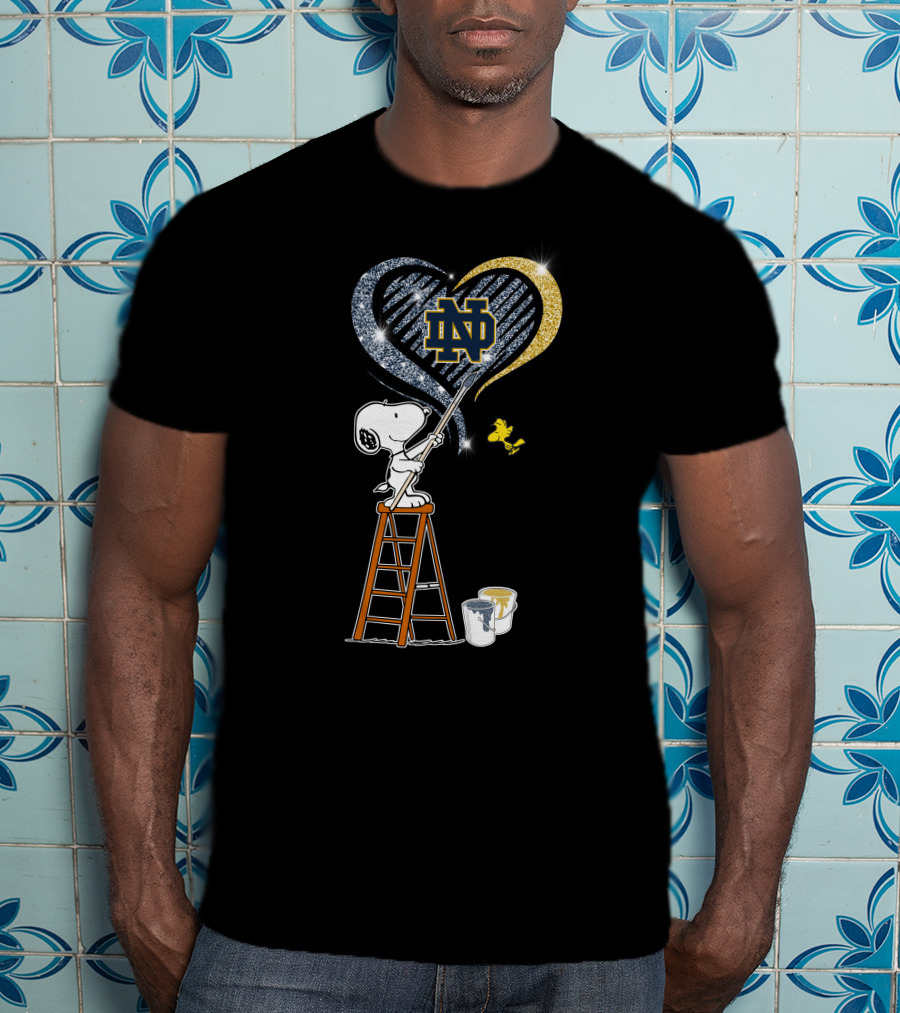 Snoopy Painting Notre Dame Heart With Woodstock T-Shirt