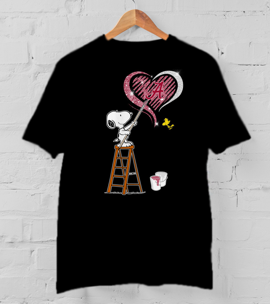 Snoopy Alabama Crimson Tide Heart Peanuts Woodstock T-Shirt