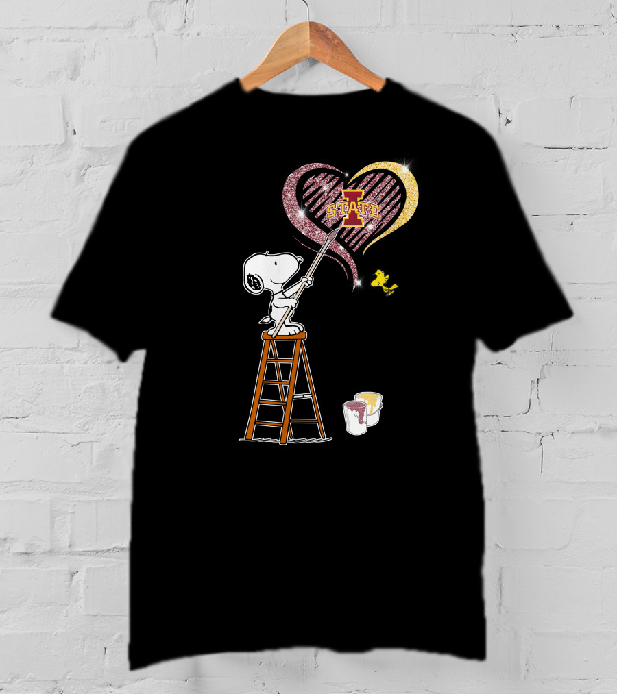Snoopy Painting Iowa State Heart With Woodstock T-Shirt