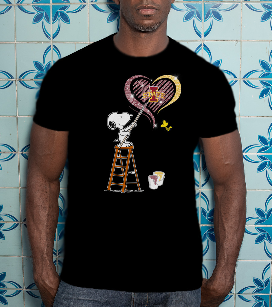 Snoopy Painting Iowa State Heart With Woodstock T-Shirt
