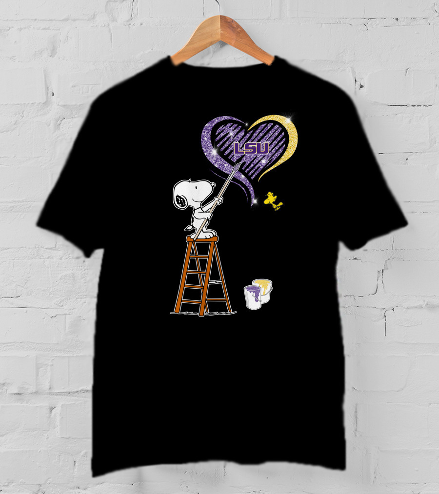 Snoopy Painting Lsu Heart With And Woodstock T-Shirt