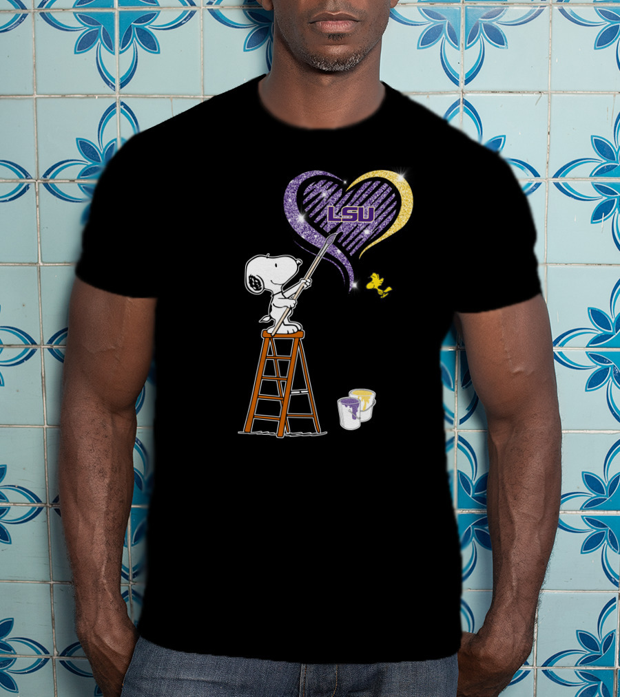 Snoopy Painting Lsu Heart With And Woodstock T-Shirt