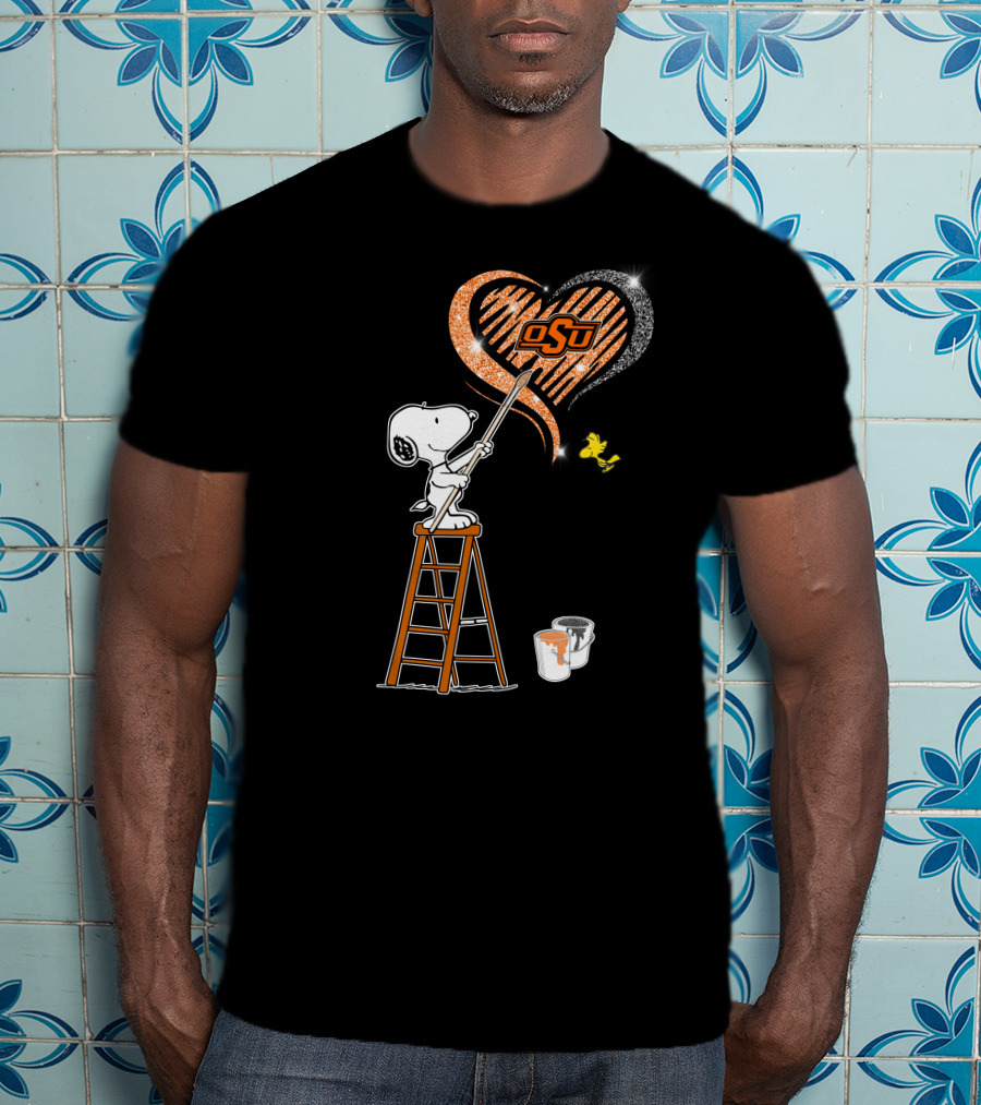 Snoopy Osu Heart Design With Ladder And Paint Buckets T-Shirt