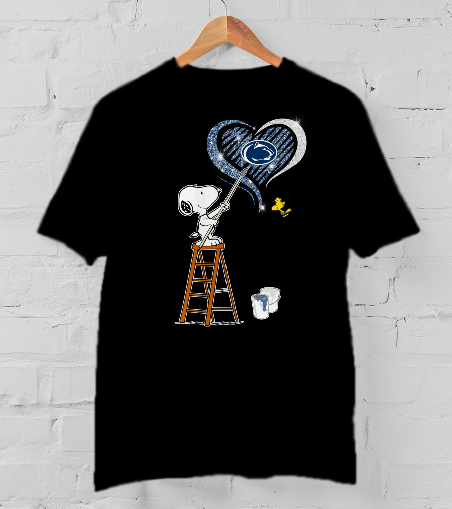 Snoopy Painting Penn State Nittany Lions Heart With And Woodstock T-Shirt