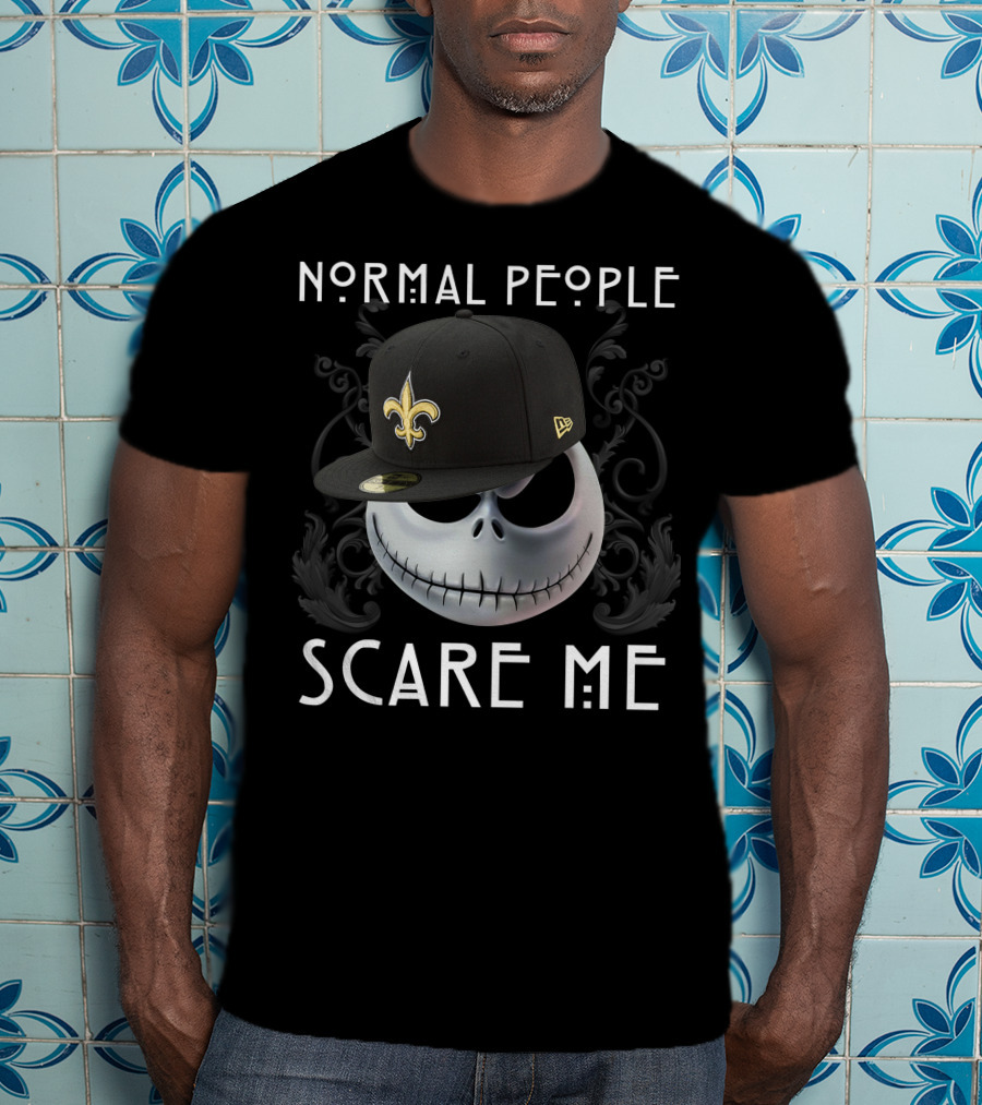 Normal People Scare Me Jack NFL Saints Hat Skull T-Shirt