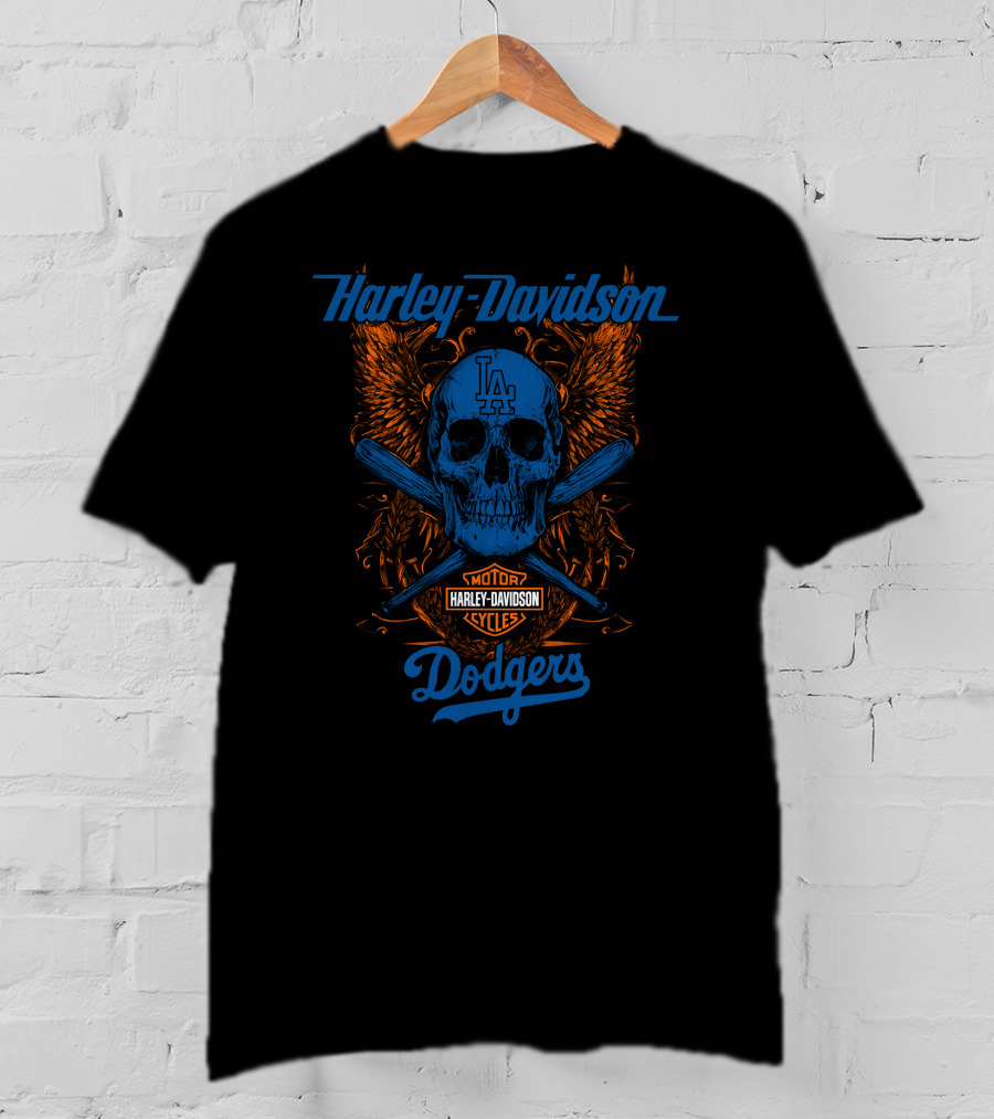 Harley Davidson Los Angeles Dodgers Skull Crossbats T-Shirt