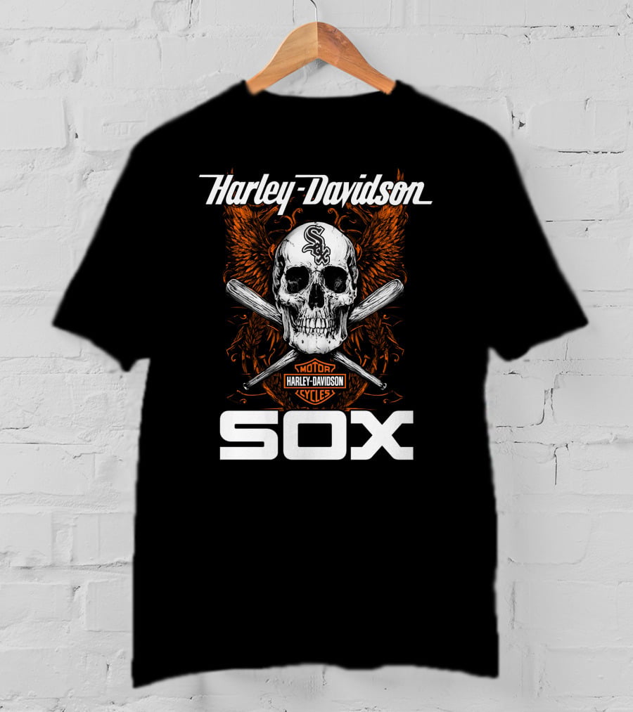 Harley Davidson Motor Cycles Chicago White Sox Skull And Crossed Bats T-Shirt