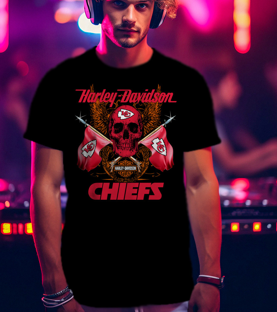 Harley Davidson Chiefs Skull Flags Motorcycle Cycles T-Shirt