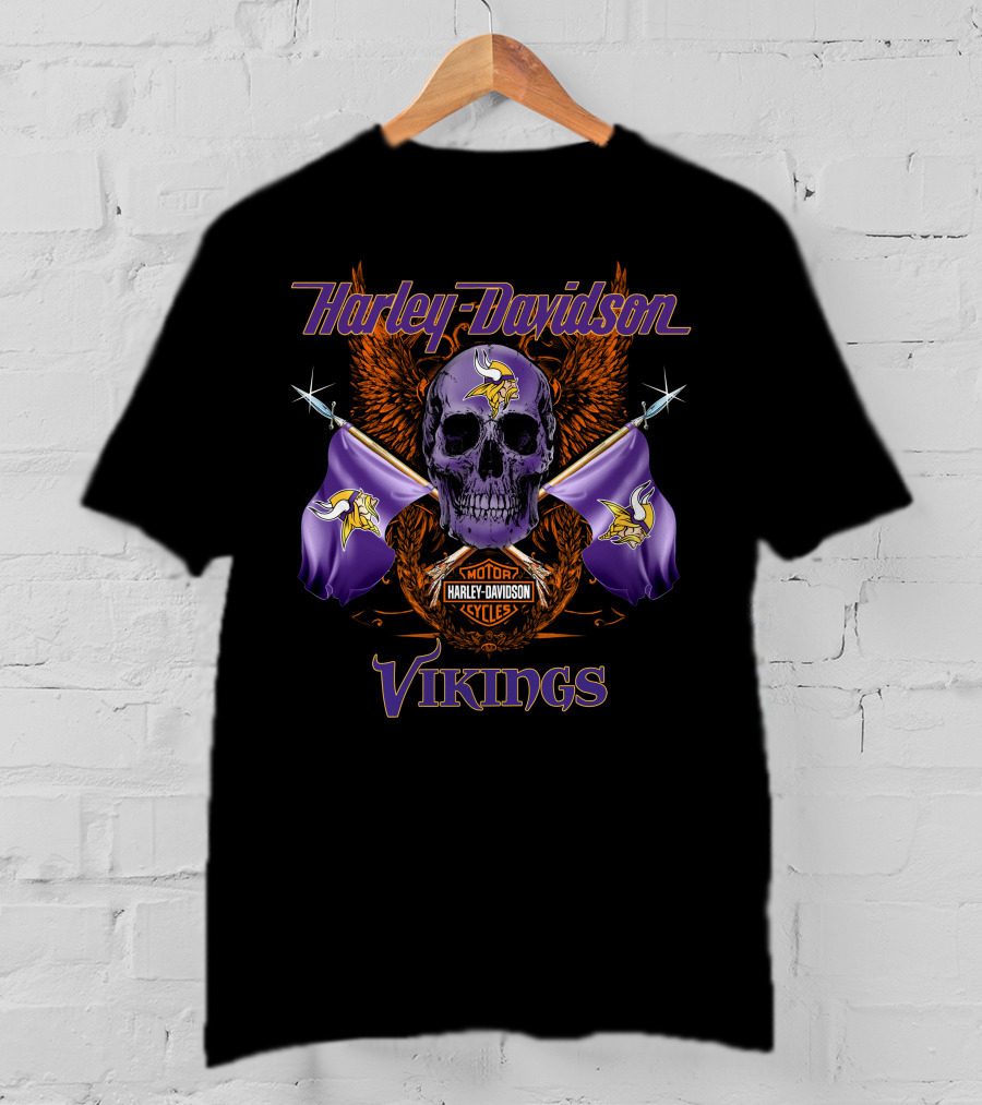 Harley Davidson Vikings Skull Flags T-Shirt