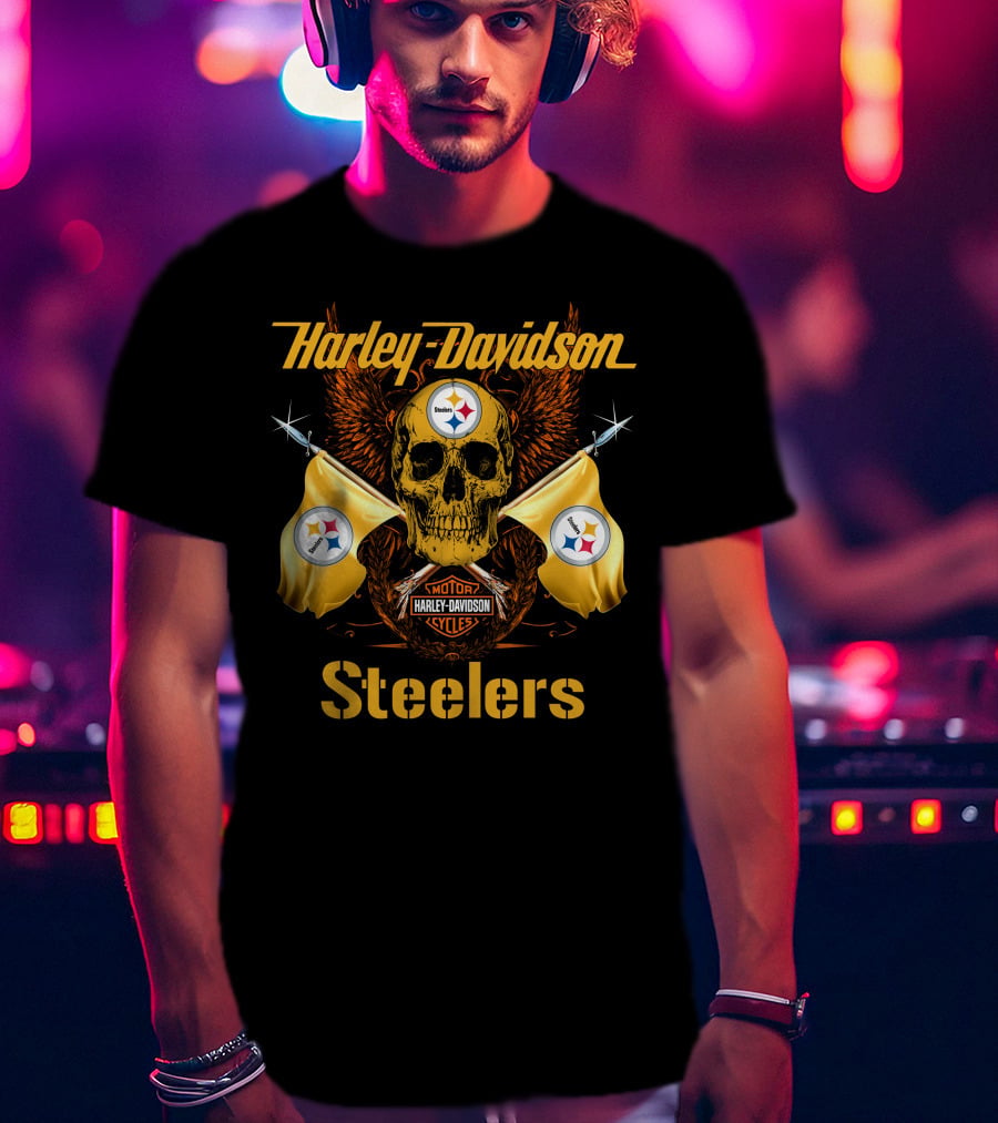 Harley Davidson Steelers Skull Flags T-Shirt