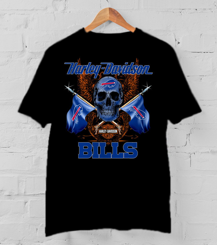 Harley Davidson Buffalo Bills Skull Flags T-Shirt