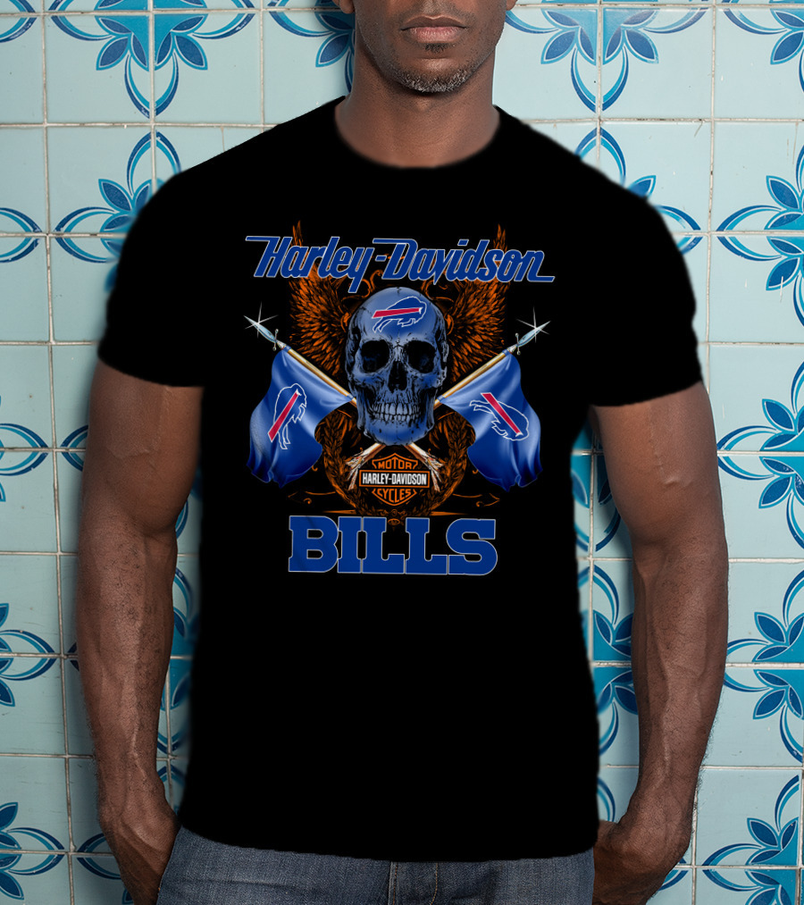 Harley Davidson Buffalo Bills Skull Flags T-Shirt