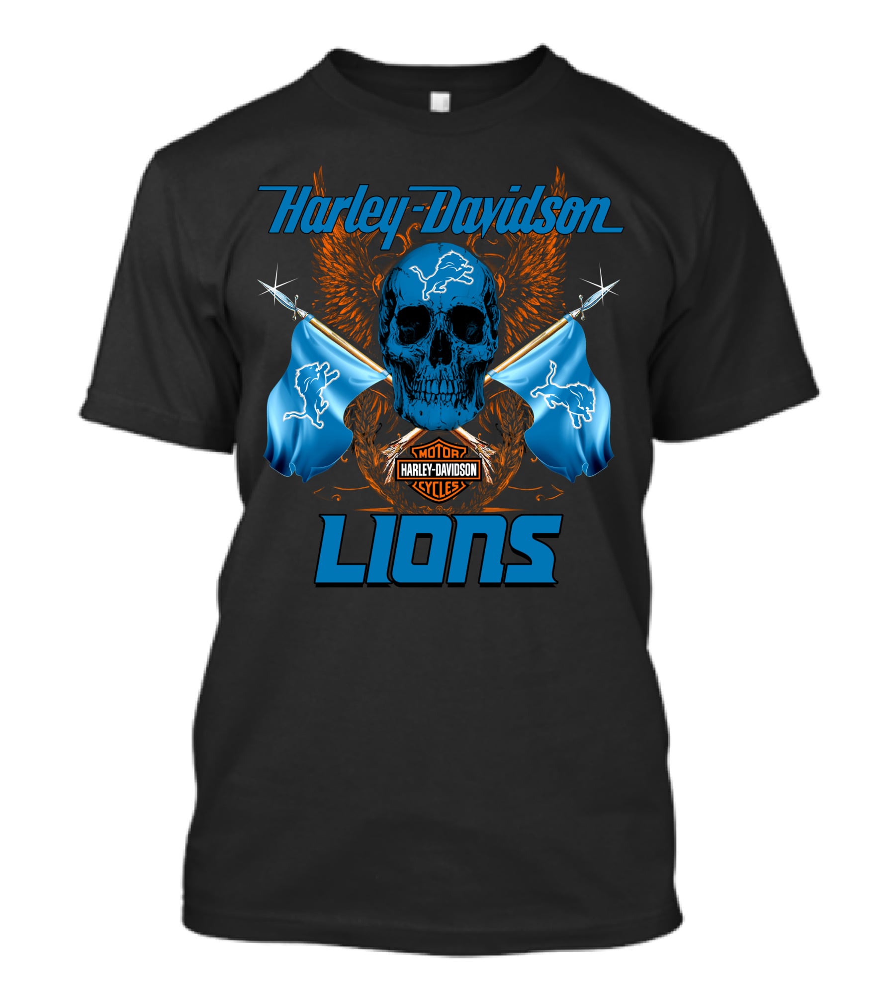 Harley Davidson Lions Skull Motor Cycles Flags T-Shirt